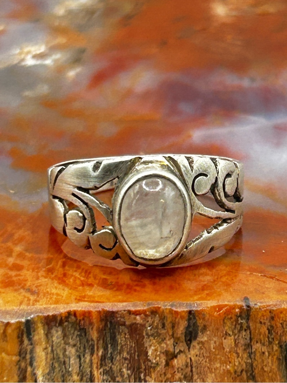 Handcrafted Moonstone Ring, Sterling Silver - Size 6.5